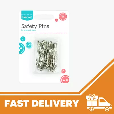 50 Safety Pins Silver 4 Sizes Small Medium Large Ex Sewing Craft Wedding Saftey • £3.45