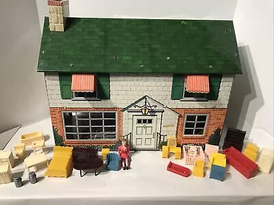 Marx Metal Vintage Doll House Tin Litho Two Story Colonial 1950s • $179