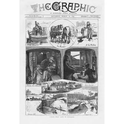 Canal Boat Life In England - Antique Print 1875 • £13.99