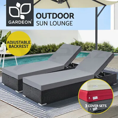 Gardeon Sun Lounge Wicker Lounger Outdoor Furniture Day Bed Rattan Garden 2pc • $369.95