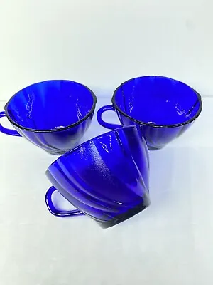 Set Of (3) Vintage DURALEX/VERECO MADE IN FRANCE COBALT BLUE TEA CUPS. • $25
