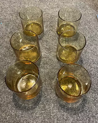 6 Vintage Amber Harvest Gold Low Ball Rock Glasses Mid-Century Modern Tumblers • $48.95