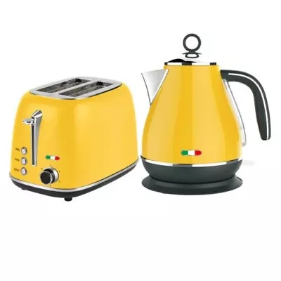 Vintage Electric Kettle & 2 Slice Toaster SET Combo Deal Stainless Steel Yellow • $129.99