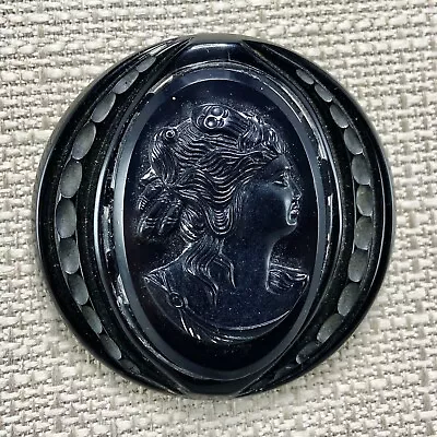 Antique Victorian Vulcanite Or Jet Black Mourning Cameo Pin Brooch • $50