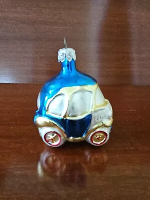 Blown Glass Car Volkswagen Old-fashioned Blue Silver Car Christmas Ornament. Vtg • $8