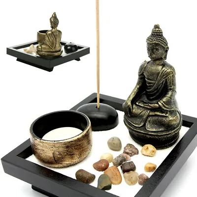 Set Of 2 Zen Garden Kit Meditation Sand Rocks Candle Candleholder Feng Shui Gift • £7.69