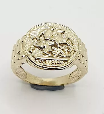 Large Heavy 9ct Yellow Gold St George Ring Size O 3/4 • £240