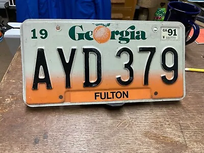 License Plate Vintage Tag Georgia GA AYD 379 Fulton 1991 Peach Rustic USA • $9.25