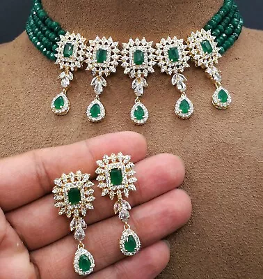 $54.87 • Buy Beautiful CZ Kundan Necklace Set Indian Jewelry Gold Bollywood Plated Bridal New