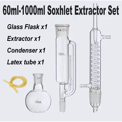 60ml - 1000ml Soxhlet Extractor Kit Extraction Lab Glassware Flask Condenser • $77.48