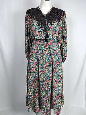 Vintage Diane Freis Size 1X (16/18) Pink & Aqua Floral & Dots Dress AS IS    • $98