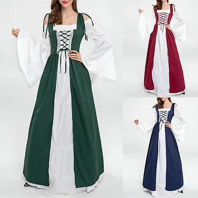 Slash Neck Women Elegant Medieval Renaissance Style Elegant Dress Party Clothing • £26.57