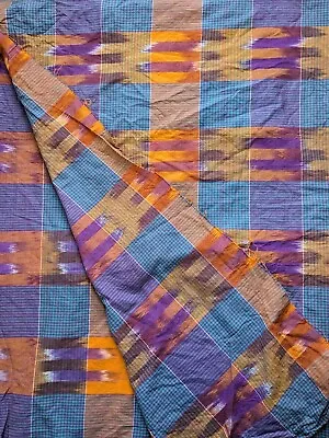 Vintage Cotton Madras Ikat Rich Jewel Tones Fabric 3yds + Purple Orange Blue 43  • $41.25