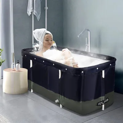 Adult Bathtub Portable Shower Large Foldable Spa Bath Tub W/ Lid Freestanding • $65.22