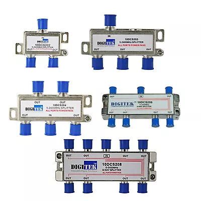 $12.95 • Buy Digitek Digital Tv Splitter 2,3,4,6,8 Way With Power Pass On All Ports 5-2400mhz