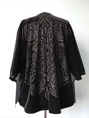 £38.99 • Buy Topshop Women Kimono Black Velvet Devore Fringed Tassel Burn Out Size S/M