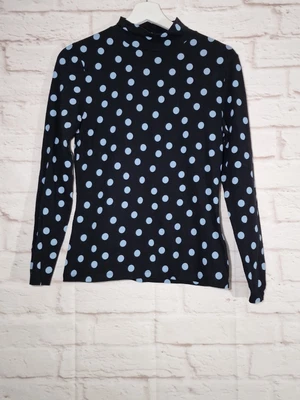 £8.99 • Buy Black Top Size 10 Baby Blue Polka Dot Roll Neck T Shirt Long Sleeve Stretch M&S