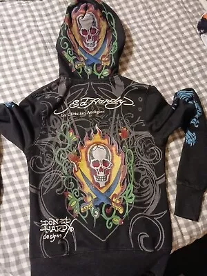 Don Ed Hardy Christian Audigier Full Zip Hoodie Sweatshirt Youth Large Skull  • $35