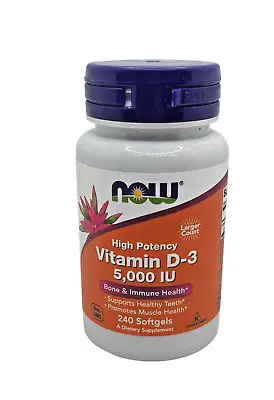 NOW FOODS Vitamin D-3 5000 IU - 240 Softgels   EXP 05/2027 • $12.49