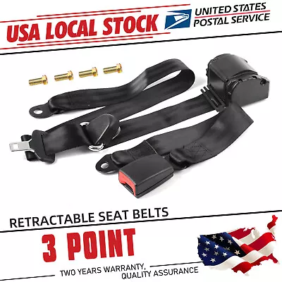 3 Point Retractable Car Safety Seat Belt Lap Diagonal Belt Adjustable Black • $30.99