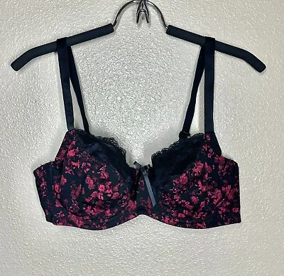 Marie Meili Size 38D Bra Black/Red Underwired Unlined Adjustable Lace Floral • £9.65