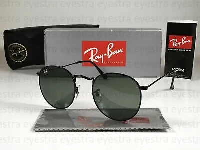 $109.99 • Buy Ray-Ban Round Metal RB3447 002 50mm Black Frame Green G-15 Lenses RayBan