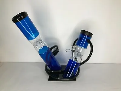 Acrylic Blue & Clear 2 Chamber Ice Catcher Hookah Water Pipe Bong W/ Slider Bowl • £52.98