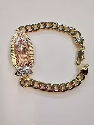 Virgin Mary Bracelet Virgen De Guadalupe Pulsera 18k Oro Laminado 7.5 • $12.99