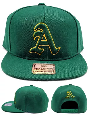 Oakland New Headlines Leader Initial Athletics Green Gold Era Snapback Hat Cap • $16.99