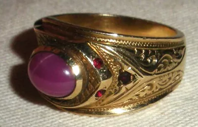 ANTIQUE 14K GOLD SNAKE COBRA RUBY & LINDE STAR SAPPHIRE RING SIZE 10 1/4 Tuvi • $1200