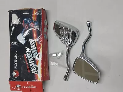 Flyquick Motorcycle Rearview Mirrors Skeleton Hands Chrome (Bad Box) • $9.99