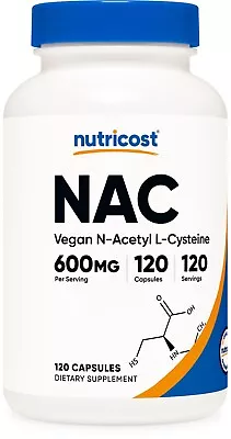 Nutricost N-Acetyl L-Cysteine (NAC) 600mg 120 Vegan Capsules - Non-GMO • $14.98