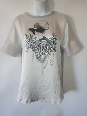 Marc Cain Silk T Shirt Women N3 M Object Of Love Magpie Bird Nest Pattern • $24.99