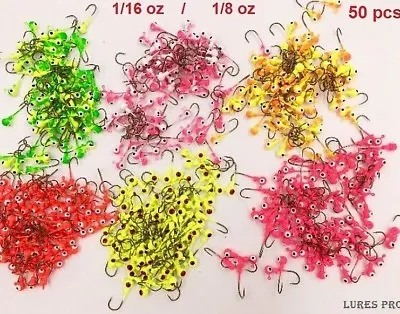 Lures Pro 50 PCs 1/32 1/16 Oz 1/8 Oz  Lead Jig Heads Fishing Hooks Crappie • $19.99