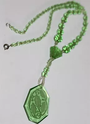 Antique Flawless Lime Green Cut Crystal Beads Carved Pendant Necklace Lot#41 • $18.50