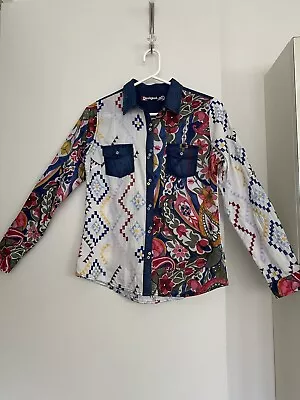 Desigual Shirt Size M Be Unique 100% Cotton Cowboy Inspired With Embroidery • $45