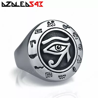 Men's Egyptian Eye Of Ra Horus Udjat Silver Stainless Steel Cross Of Life Ring  • $7.33