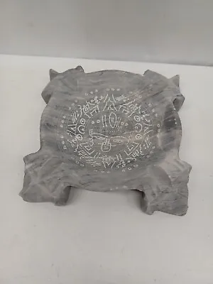 Vtg Hand Carved Gray Marble Stone Mayan Aztec 4 Rest Ashtray Grey Black 8  • $18.73