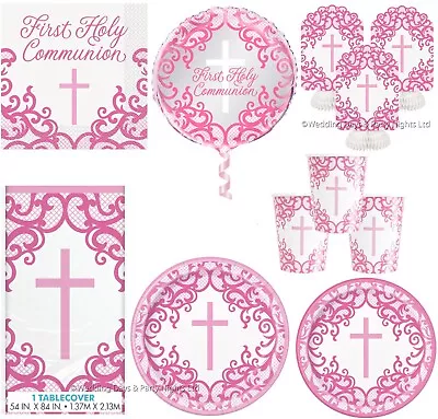 Pink White 1st First Holy Communion Tableware Balloon Party Supplies Decor Girls • £2.48