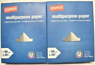 2 Packs Staples Multipurpose Paper 96 Bright 1000 Sheets 8.5 X11  Printer Copier • $11.99