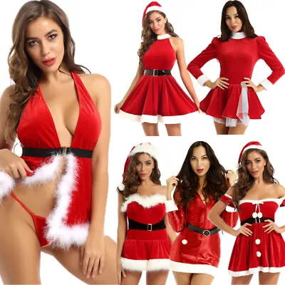 US Womens Christmas Mrs.Santa Claus Dress + Hat Xmas Fancy Dress Outfits Costume • $31.22