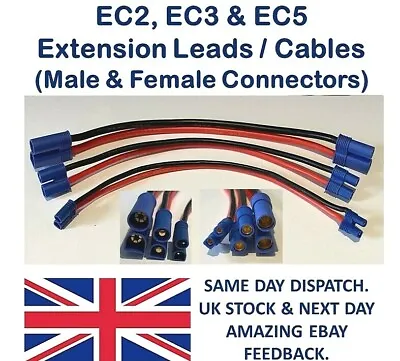 EC2 EC3 EC5 Connectors Extension Cables Leads Wires - Battery Lipo Charger RC UK • £6.75