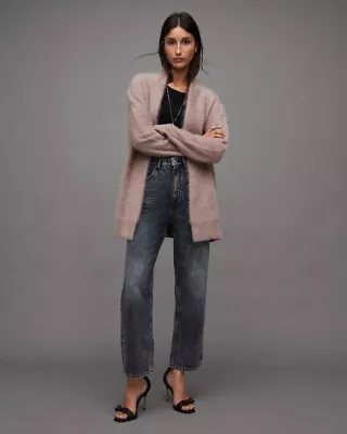 ALL SAINTS Tessa Brushed Cashmere Cardigan In Mink Pink MEDIUM • £174.99