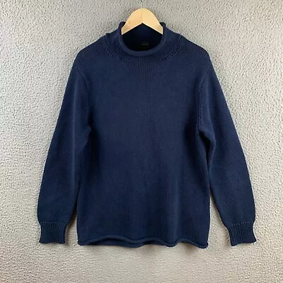 J Crew Sweater Mes Small Oarsmen Roll Neck Cotton Pullover Navy J0782 • $44.97