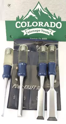 4 Pc. Lot Power-Kraft 100 No. 84-3591 Wood Chisel Set / Colorado Vintage Tools • $31