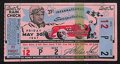 1947 Indy 500 Ticket / IMS 500 Mile Sweepstakes Ticket Stub Seat 2 VGC • $84.99