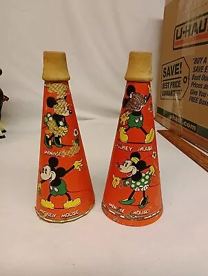 VTG Pair 1930s Walt E. Disney Marks Bros.Co Mickey Minnie Mouse Megaphone Horns • $85