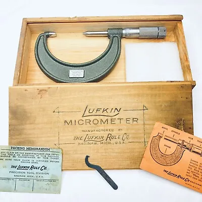 Lufkin 1912V Special Outside Micrometer 1 -2  .0001  W/Wood Case • $49.95