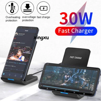 $19.99 • Buy 30W Qi Wireless Fast Charger Charging Stand Dock Fr IPhone 11 12 13 Pro Max Mini