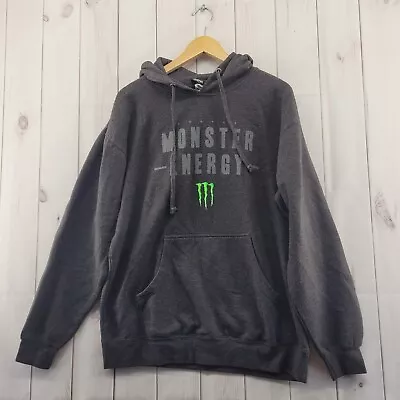 Monster Energy Hoodie Mens Large Pullover Gray Green Logo Sweatshirt • $27.99